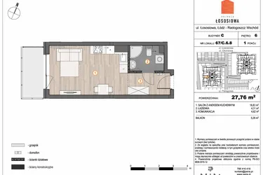 Rzut - Mieszkanie na sprzedaż 1 pokój o powierzchni 27,76 m² - numer 67 - C6.8 w Osiedle Łososiowa