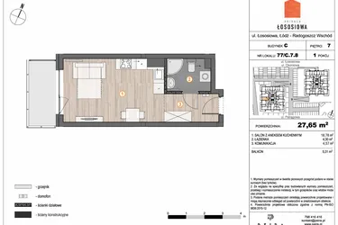 Rzut - Mieszkanie na sprzedaż 1 pokój o powierzchni 27,65 m² - numer 77 - C7.8 w Osiedle Łososiowa