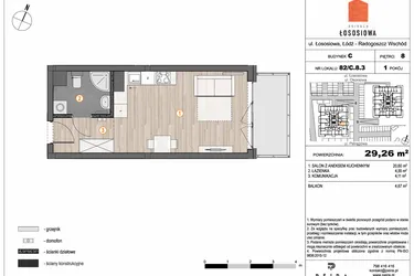 Rzut - Mieszkanie na sprzedaż 1 pokój o powierzchni 29,26 m² - numer 82 - C8.3 w Osiedle Łososiowa
