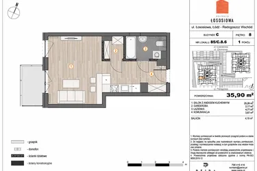 Rzut - Mieszkanie na sprzedaż 1 pokój o powierzchni 35,9 m² - numer 85 - C8.6 w Osiedle Łososiowa