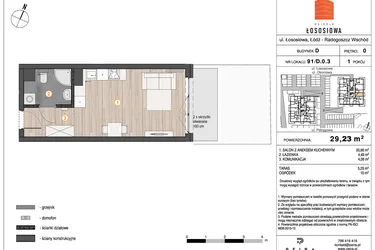 Rzut - Mieszkanie na sprzedaż 1 pokój o powierzchni 29,23 m² - numer 91 - D0.3 w Osiedle Łososiowa