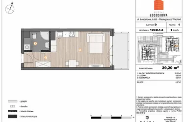 Rzut - Mieszkanie na sprzedaż 1 pokój o powierzchni 29,2 m² - numer 100 - D1.3 w Osiedle Łososiowa
