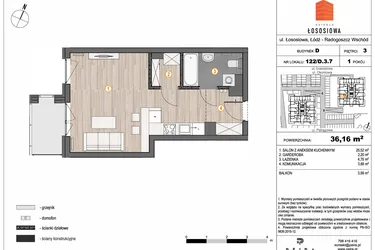 Rzut - Mieszkanie na sprzedaż 1 pokój o powierzchni 36,16 m² - numer 122 - D3.7 w Osiedle Łososiowa