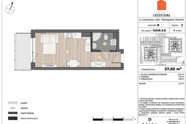 Rzut - Mieszkanie na sprzedaż 1 pokój o powierzchni 27,62 m² - numer 123 - D3.8 w Osiedle Łososiowa