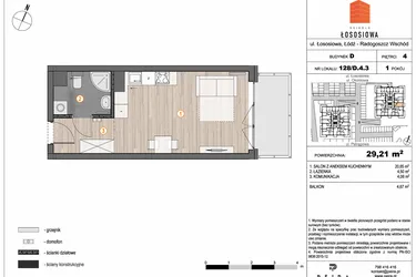 Rzut - Mieszkanie na sprzedaż 1 pokój o powierzchni 29,21 m² - numer 128 - D4.3 w Osiedle Łososiowa