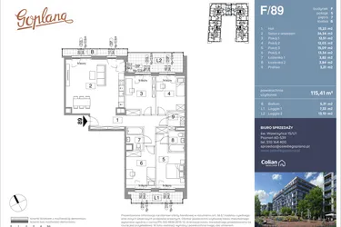 Rzut - Mieszkanie na sprzedaż 5 pokoi o powierzchni 115,41 m² - numer F89 w Goplana budynek F