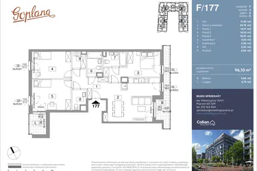 Rzut - Mieszkanie na sprzedaż 4 pokoje o powierzchni 96,1 m² - numer F177 w Goplana budynek F
