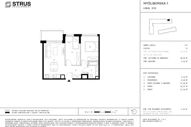 Rzut - Mieszkanie na sprzedaż 3 pokoje o powierzchni 49,9 m² - numer K16.2 w Myśliborska III etap