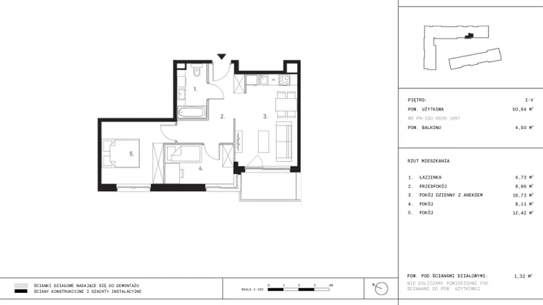 Rzut - Mieszkanie na sprzedaż 3 pokoje o powierzchni 50,94 m² - numer K20.2 w Myśliborska III etap