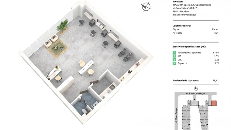 Rzut - Lokal użytkowy na sprzedaż 1 pokój o powierzchni 79,25 m² - numer LU4 w Nowe Żerniki Bieńkowskiego