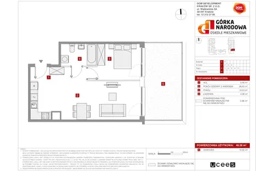 Rzut - Mieszkanie na sprzedaż 2 pokoje o powierzchni 48,26 m² - numer GN_3_3_E_6 w Osiedle Górka Narodowa