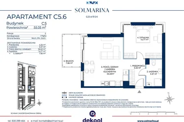 Rzut - Mieszkanie na sprzedaż 2 pokoje o powierzchni 55,05 m² - numer C5.6 w Sol Marina etap III