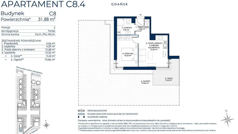 Rzut - Mieszkanie na sprzedaż 2 pokoje o powierzchni 31,93 m² - numer C8.4 w Sol Marina etap III