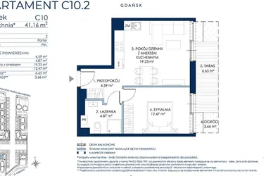 Rzut - Mieszkanie na sprzedaż 2 pokoje o powierzchni 40,83 m² - numer C10.2 w Sol Marina etap III