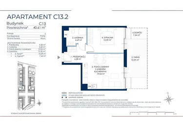 Rzut - Mieszkanie na sprzedaż 2 pokoje o powierzchni 40,61 m² - numer C13.2 w Sol Marina etap III