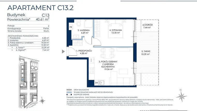 Rzut - Mieszkanie na sprzedaż 2 pokoje o powierzchni 40,61 m² - numer C13.2 w Sol Marina etap III