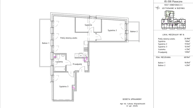 Rzut - Mieszkanie na sprzedaż 4 pokoje o powierzchni 68,9 m² - numer B1 – M1.7 w Primacasa