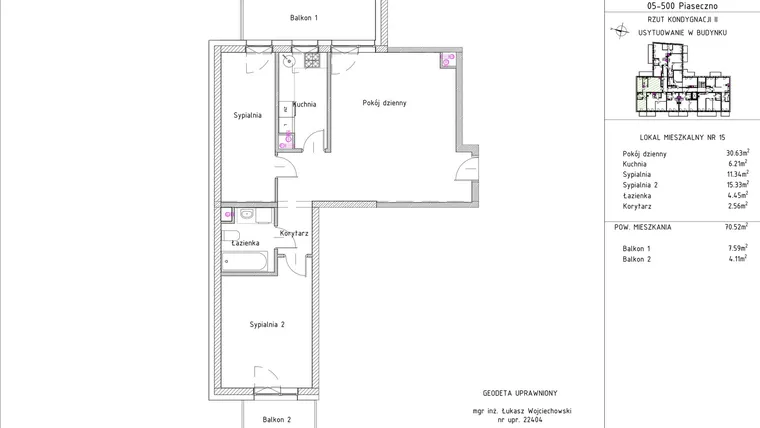 Rzut - Mieszkanie na sprzedaż 3 pokoje o powierzchni 70,52 m² - numer B1 – M1.6 w Primacasa