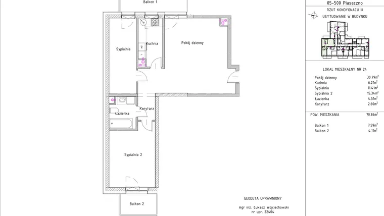 Rzut - Mieszkanie na sprzedaż 3 pokoje o powierzchni 70,86 m² - numer B1 – M2.6 w Primacasa