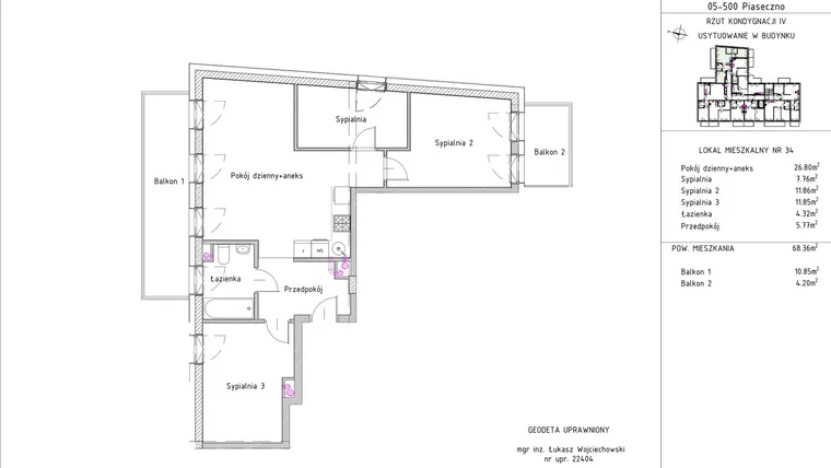 Rzut - Mieszkanie na sprzedaż 4 pokoje o powierzchni 68,36 m² - numer B1 – M3.7 w Primacasa