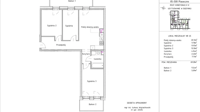 Rzut - Mieszkanie na sprzedaż 4 pokoje o powierzchni 69,28 m² - numer B2 – M3.4 w Primacasa