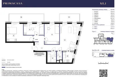 Rzut - Mieszkanie na sprzedaż 4 pokoje o powierzchni 76,34 m² - numer B3 – M1.1 w Primacasa