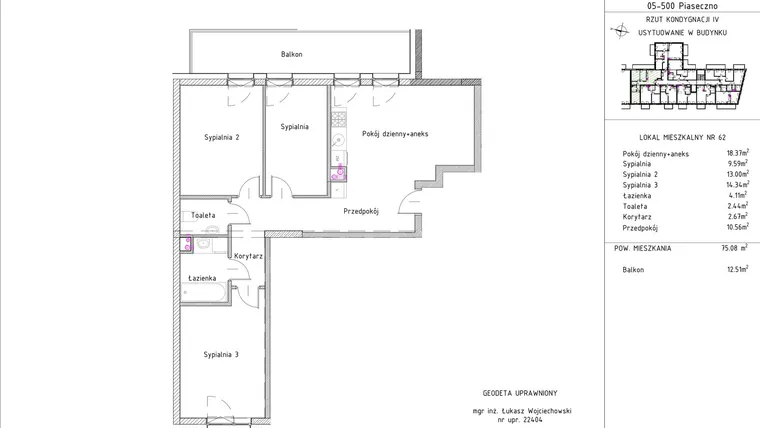 Rzut - Mieszkanie na sprzedaż 4 pokoje o powierzchni 75,08 m² - numer B3 – M3.7 w Primacasa
