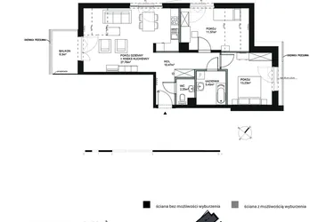 Rzut - Mieszkanie na sprzedaż 3 pokoje o powierzchni 73,6 m² - numer G233 w Botanica Jelitkowo