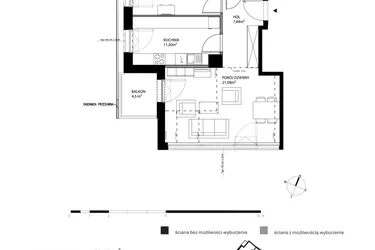 Rzut - Mieszkanie na sprzedaż 2 pokoje o powierzchni 58,28 m² - numer H132 w Botanica Jelitkowo