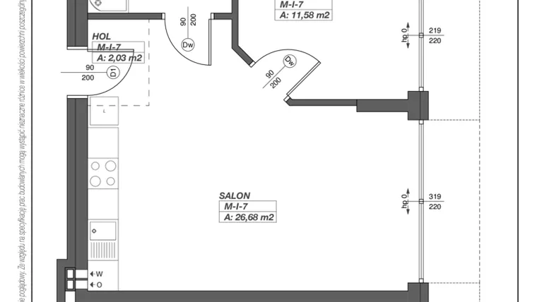 Rzut - Mieszkanie na sprzedaż 2 pokoje o powierzchni 44,23 m² - numer M-I-7 w Sosnova Park