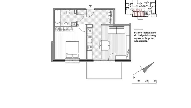 Rzut - Mieszkanie na sprzedaż 2 pokoje o powierzchni 48,07 m² - numer 1.2-5 w Stawowa