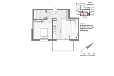 Rzut - Mieszkanie na sprzedaż 2 pokoje o powierzchni 48,21 m² - numer 1.1-5 w Stawowa