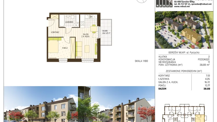 Rzut - Mieszkanie na sprzedaż 2 pokoje o powierzchni 38,88 m² - numer B1-K2-P2-M11 w Stargardzka