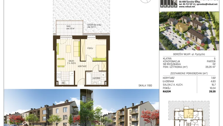 Rzut - Mieszkanie na sprzedaż 2 pokoje o powierzchni 39,39 m² - numer B2-K6-P0-M02 w Stargardzka