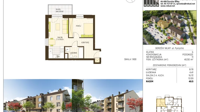 Rzut - Mieszkanie na sprzedaż 2 pokoje o powierzchni 40,5 m² - numer B2-K6-P2-M11 w Stargardzka