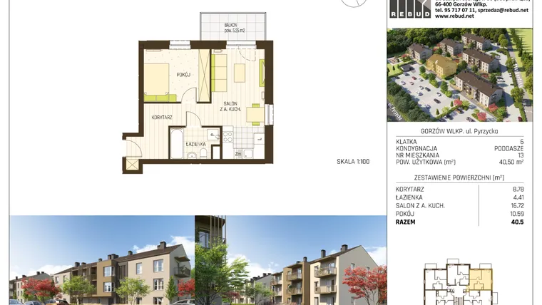 Rzut - Mieszkanie na sprzedaż 2 pokoje o powierzchni 40,5 m² - numer B2-K6-P2-M13 w Stargardzka