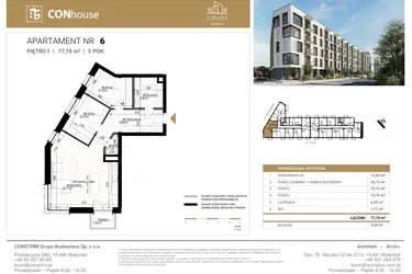 Rzut - Mieszkanie na sprzedaż 3 pokoje o powierzchni 77,78 m² - numer 6 w Czysta Premium