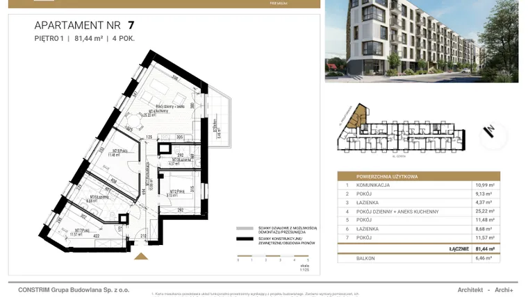 Rzut - Mieszkanie na sprzedaż 4 pokoje o powierzchni 81,44 m² - numer 7 w Czysta Premium