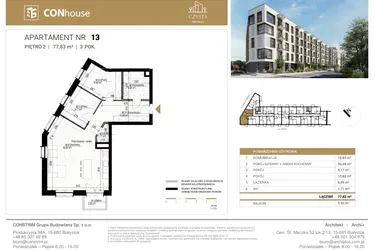 Rzut - Mieszkanie na sprzedaż 3 pokoje o powierzchni 78,83 m² - numer 13 w Czysta Premium