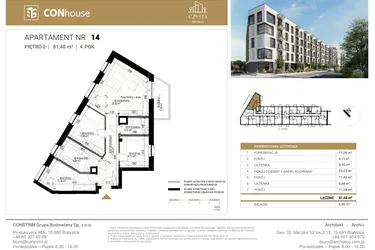 Rzut - Mieszkanie na sprzedaż 4 pokoje o powierzchni 81,48 m² - numer 14 w Czysta Premium
