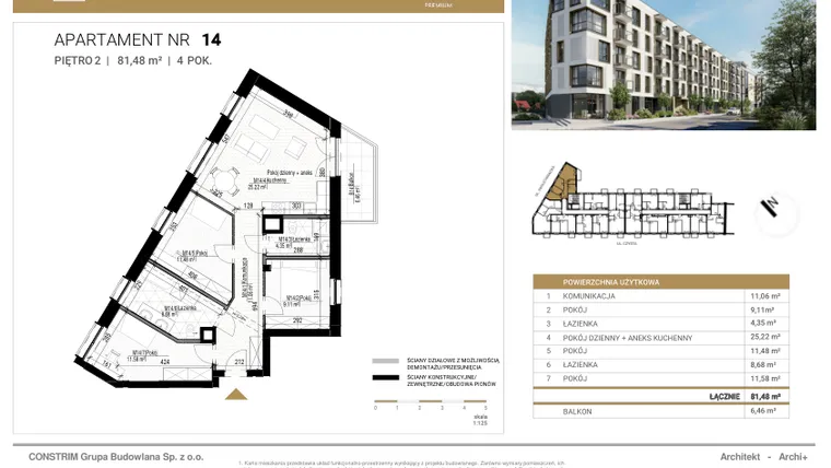 Rzut - Mieszkanie na sprzedaż 4 pokoje o powierzchni 81,48 m² - numer 14 w Czysta Premium