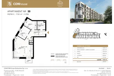 Rzut - Mieszkanie na sprzedaż 3 pokoje o powierzchni 77,81 m² - numer 20 w Czysta Premium