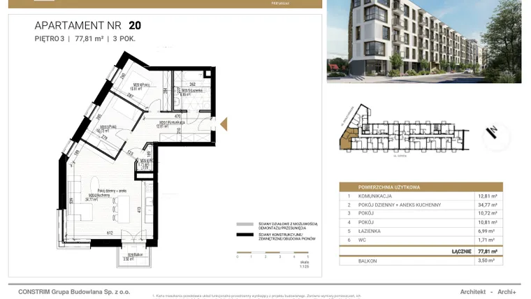 Rzut - Mieszkanie na sprzedaż 3 pokoje o powierzchni 77,81 m² - numer 20 w Czysta Premium