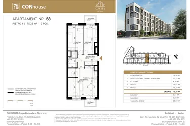 Rzut - Mieszkanie na sprzedaż 3 pokoje o powierzchni 75,25 m² - numer 58 w Czysta Premium