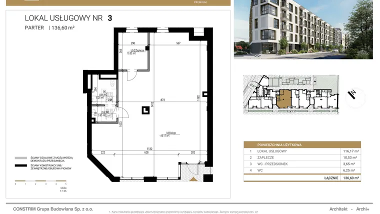 Rzut - Lokal użytkowy na sprzedaż 1 pokój o powierzchni 136,6 m² - numer U3 w Czysta Premium
