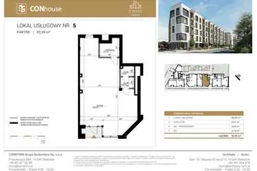 Rzut - Lokal użytkowy na sprzedaż 1 pokój o powierzchni 92,99 m² - numer U5 w Czysta Premium