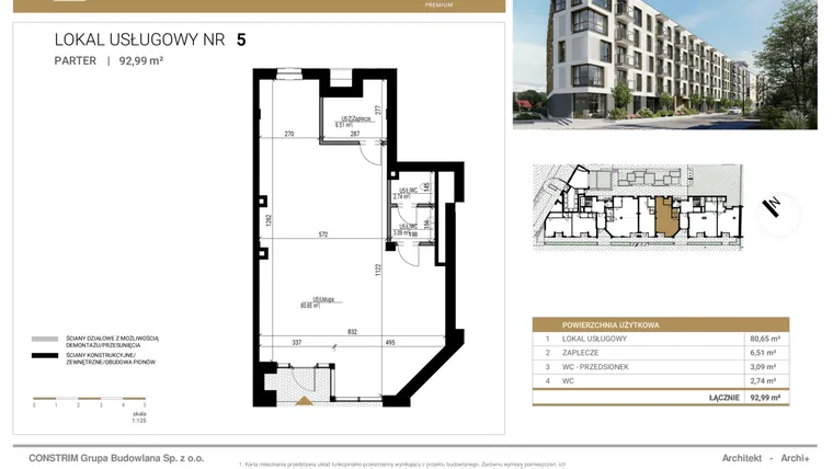 Rzut - Lokal użytkowy na sprzedaż 1 pokój o powierzchni 92,99 m² - numer U5 w Czysta Premium