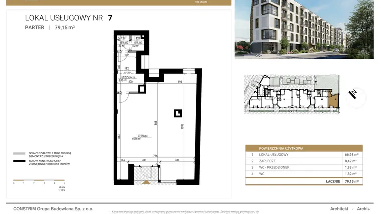 Rzut - Lokal użytkowy na sprzedaż 1 pokój o powierzchni 79,15 m² - numer U7 w Czysta Premium