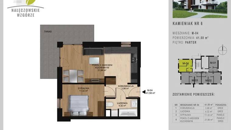 Rzut - Mieszkanie na sprzedaż 2 pokoje o powierzchni 41,58 m² - numer 6.4 w Nałęczowskie Wzgórze