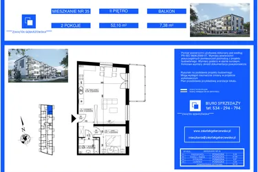 Rzut - Mieszkanie na sprzedaż 2 pokoje o powierzchni 52,43 m² - numer 35 w Zakątek Gębarzewska